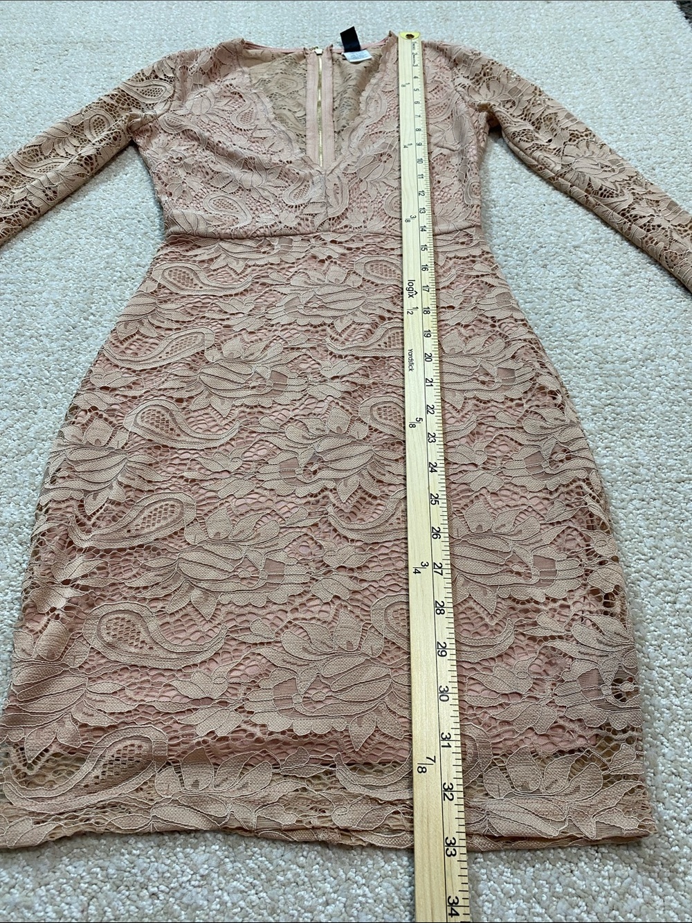 Windsor Long Sleeve Lace Bodycon Dress in Blush Size XS 90% Nylon - Picture 13 of 16